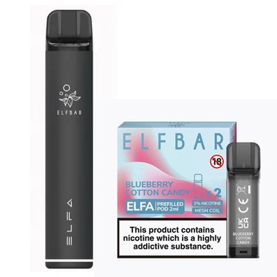 Elf Bar Elfa Pod Prefilled Starter Kit 850mAh Blueberry Cotton Candy Black 39037 фото