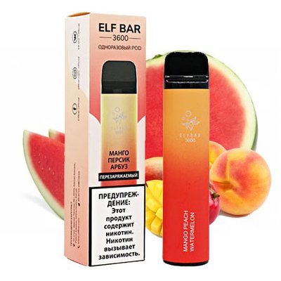 Одноразовый Pod Elf Bar 3600 650mAh (Перезаряжаемые) Mango Peach Watermelon 5% (Манго с персиком и арбузом) 38436 фото